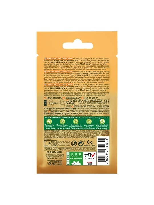 GARNIER SKINACTIVE eye tissue mask anti-fatigue x 2 patches unisex
