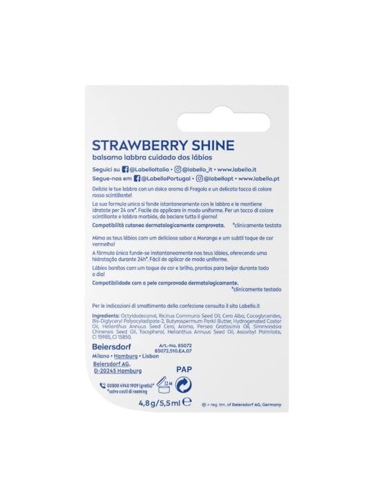 Labello Balsamo labbra curativo e brillante alla fragola unisex 48g