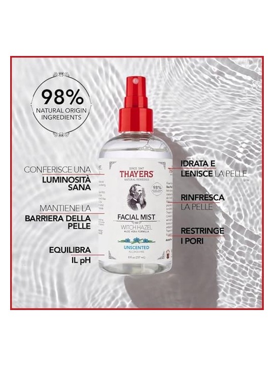 Thayers Witch Hazel con Aloe Vera Spray viso senza profumo pelle sensibile 237ml