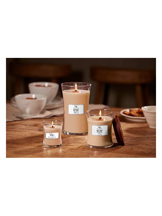 Candela profumata in vaso di ceramica bianca WoodWick 85g