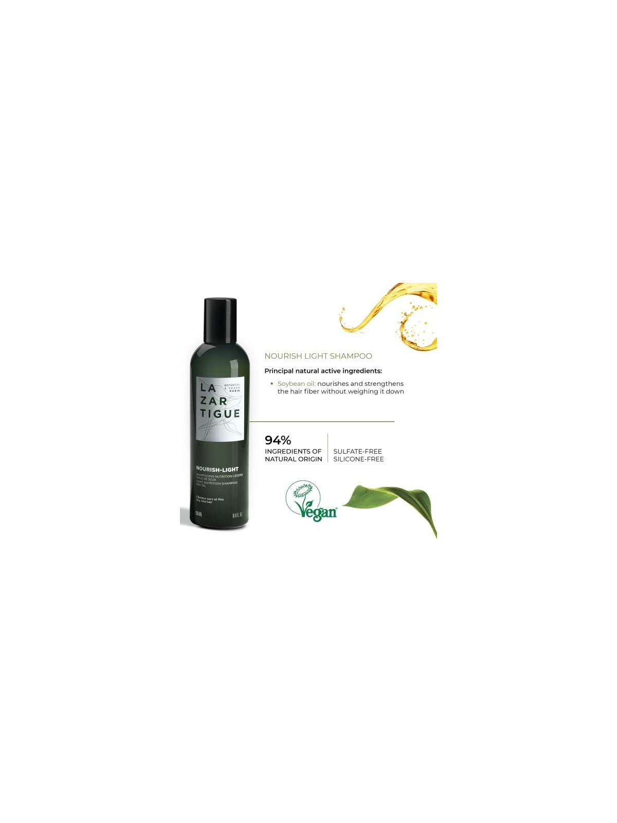 Lazartigue Nourish-Light Shampoo Vegano per Capelli Nutriente 250ml