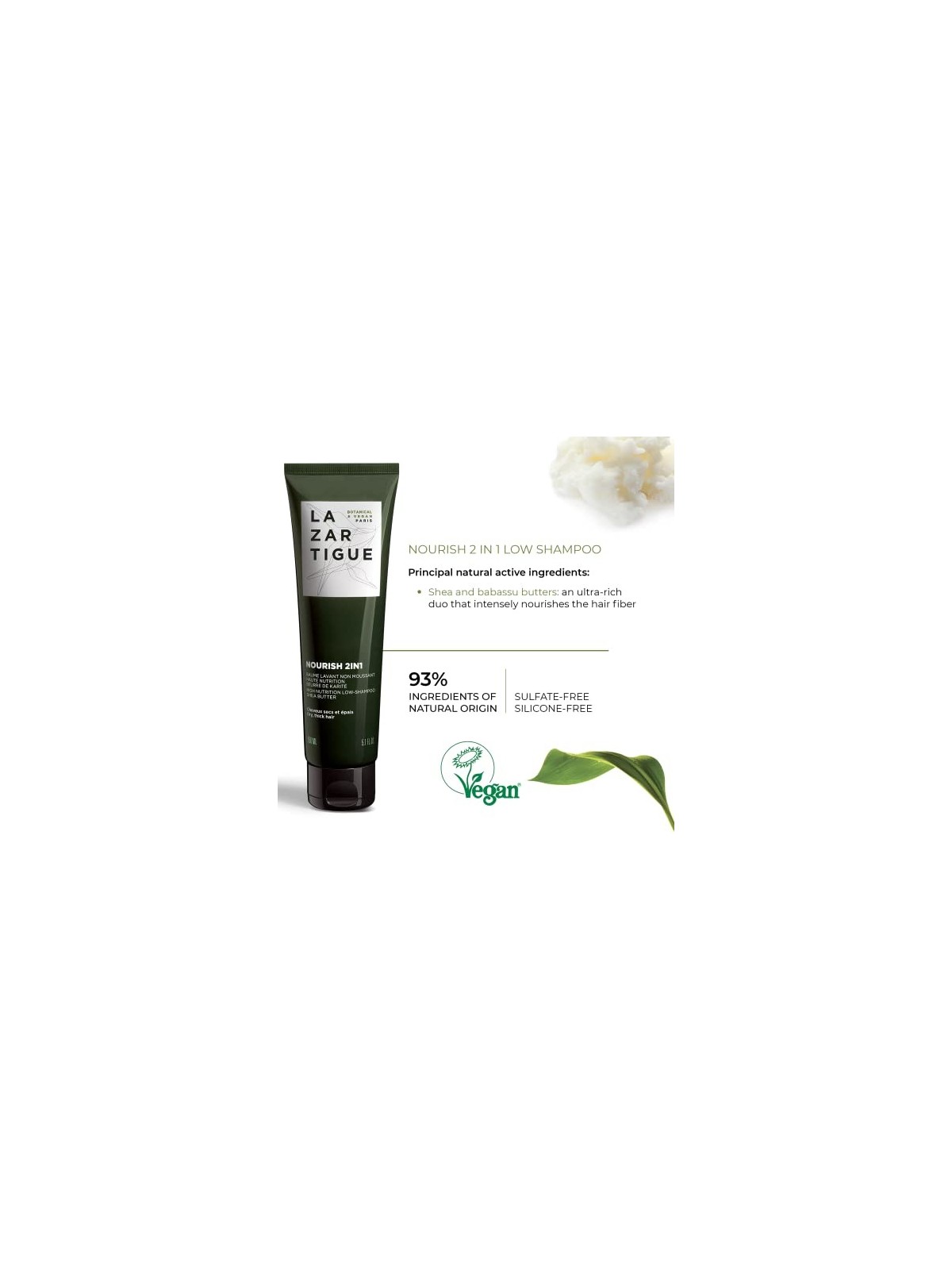 Shampoo Vegano 2in1 Lazartigue Nourish per Capelli 150ml