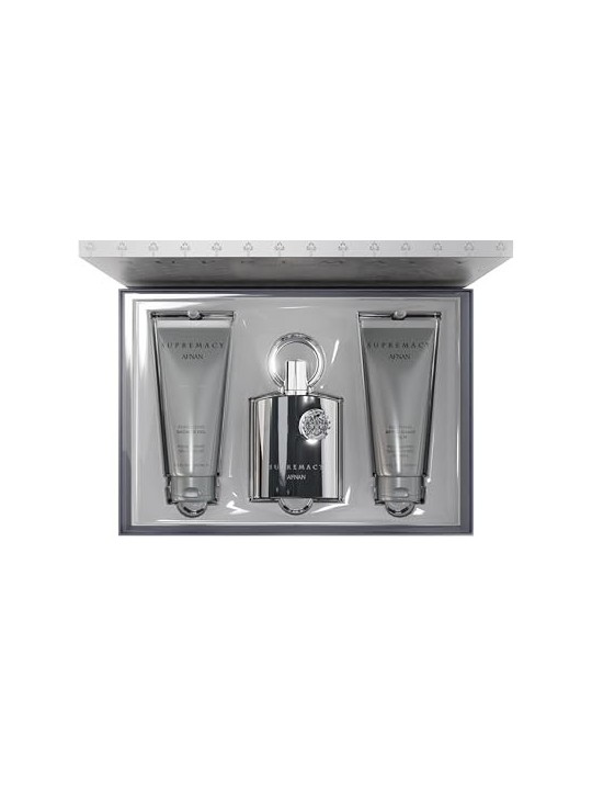 Afnan Supremacy Silver Set regalo eau de parfum 100 ml gel doccia 100 ml e balsamo dopobarba 100 ml uomo