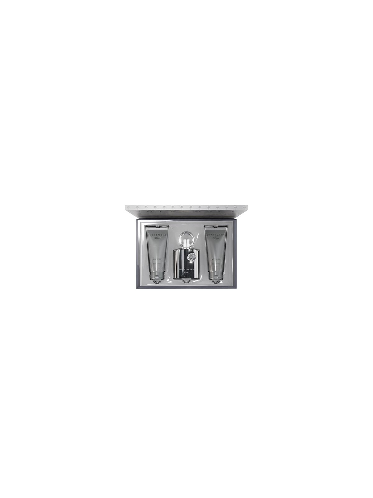 Afnan Supremacy Silver Set regalo eau de parfum 100 ml gel doccia 100 ml e balsamo dopobarba 100 ml uomo