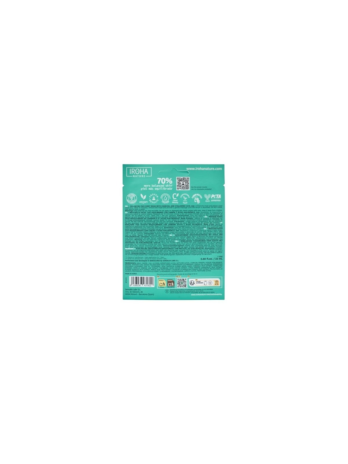 Iroha DETOX BLACK CHARCOAL disposable face mask