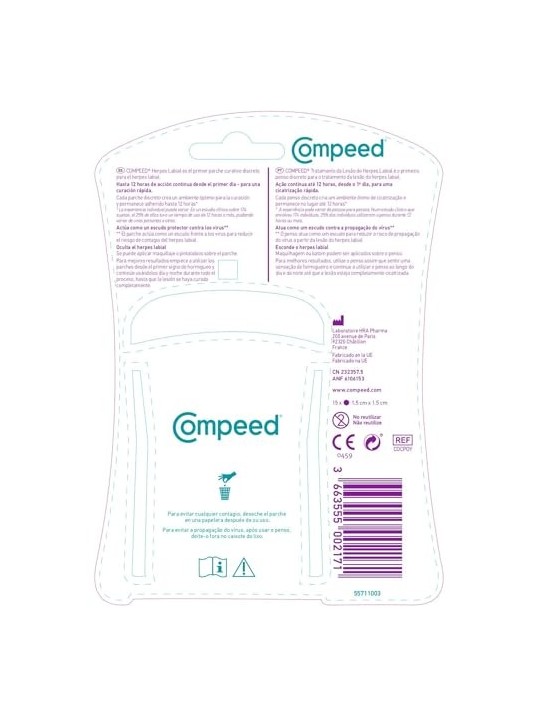 Compeed Cerotti Invisibili per Herpes Labiale 15 Cerotti Unisex