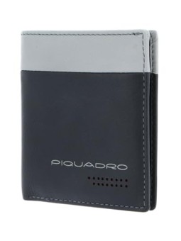 Piquadro Portafoglio in Pelle Piquadro per Banconote e Carte di Credito Nero Grigio Uomo