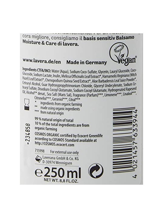 Shampoo Lavera Basis Sensitiv Moisture Care donna 250ml