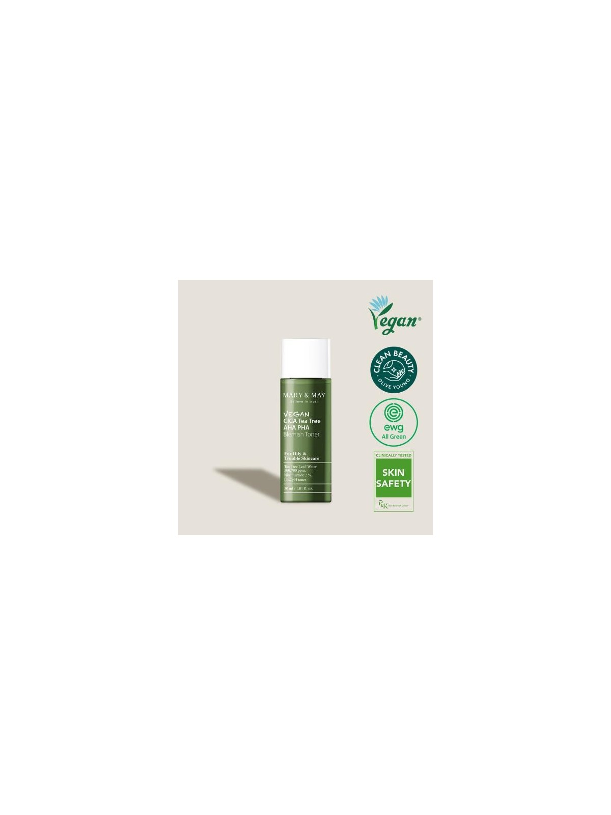 Mini Vegan CICA Tea Tree AHA PHA Blemish Toner 30ml