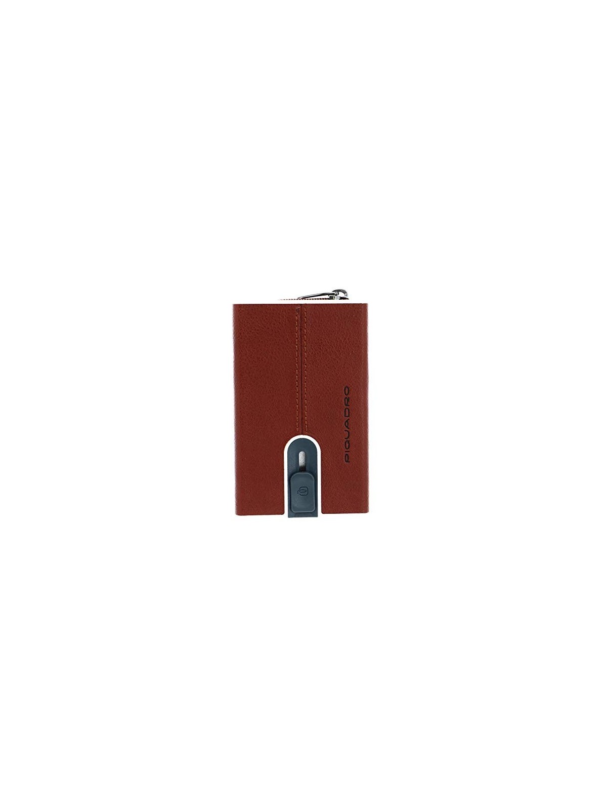 Porta Carte di Cuoio Quadrato Nero con Sistema Scorrevole Marrone Unisex