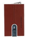 Porta Carte di Cuoio Quadrato Nero con Sistema Scorrevole Marrone Unisex