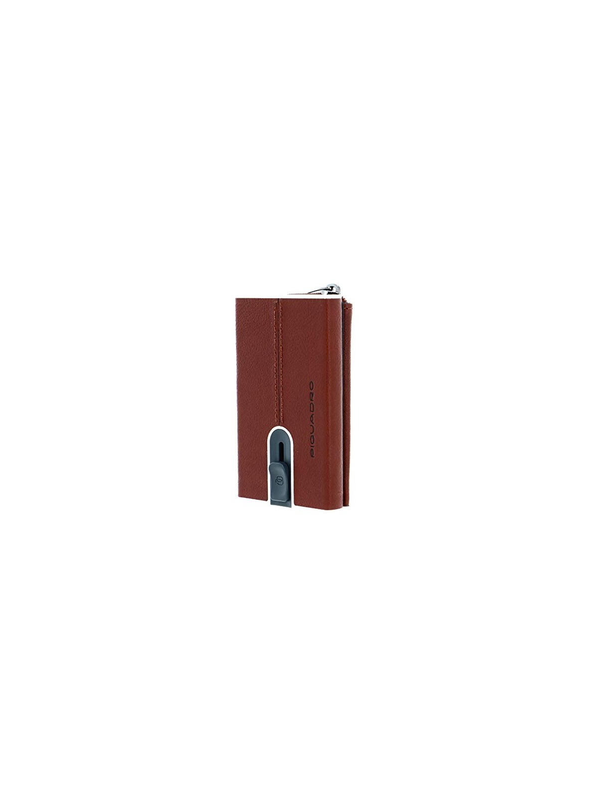 Porta Carte di Cuoio Quadrato Nero con Sistema Scorrevole Marrone Unisex