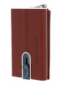 Porta Carte di Cuoio Quadrato Nero con Sistema Scorrevole Marrone Unisex