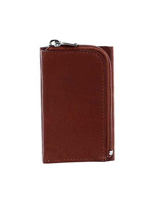 Porta Carte di Cuoio Quadrato Nero con Sistema Scorrevole Marrone Unisex