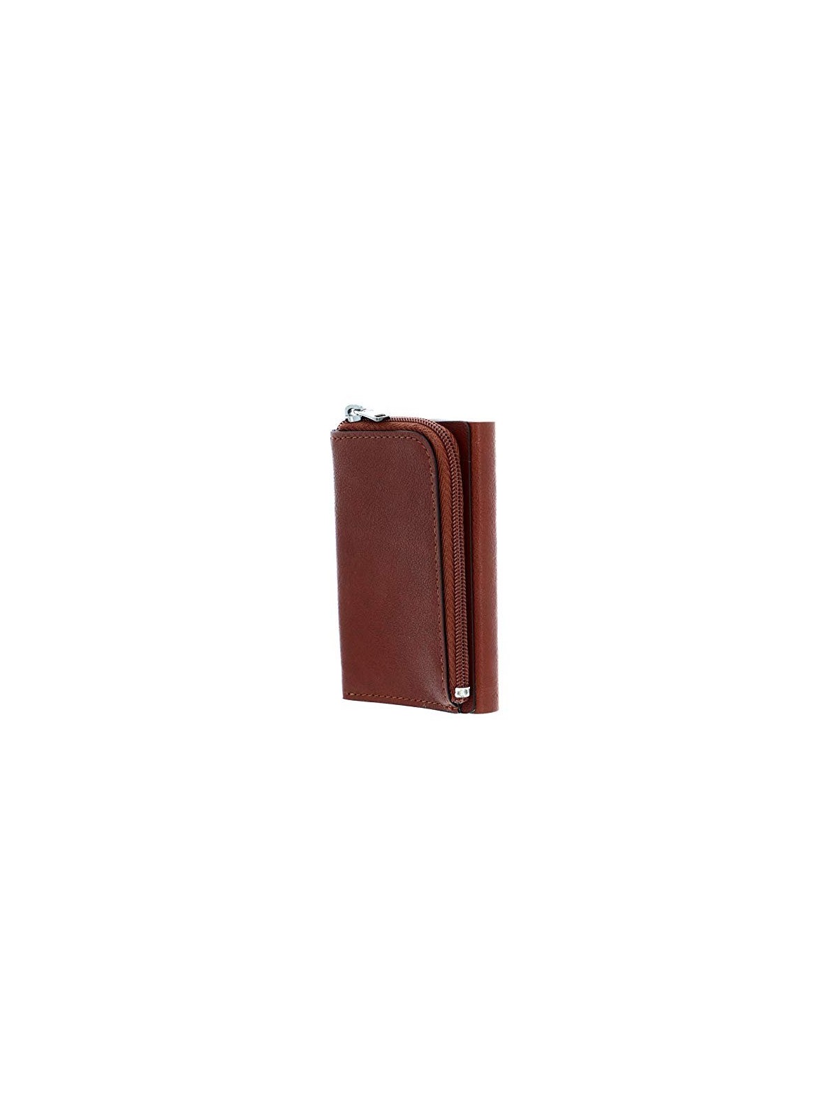 Porta Carte di Cuoio Quadrato Nero con Sistema Scorrevole Marrone Unisex