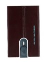 Piquadro Blue Square Leather Card Holder with Money Clip in Mahogany