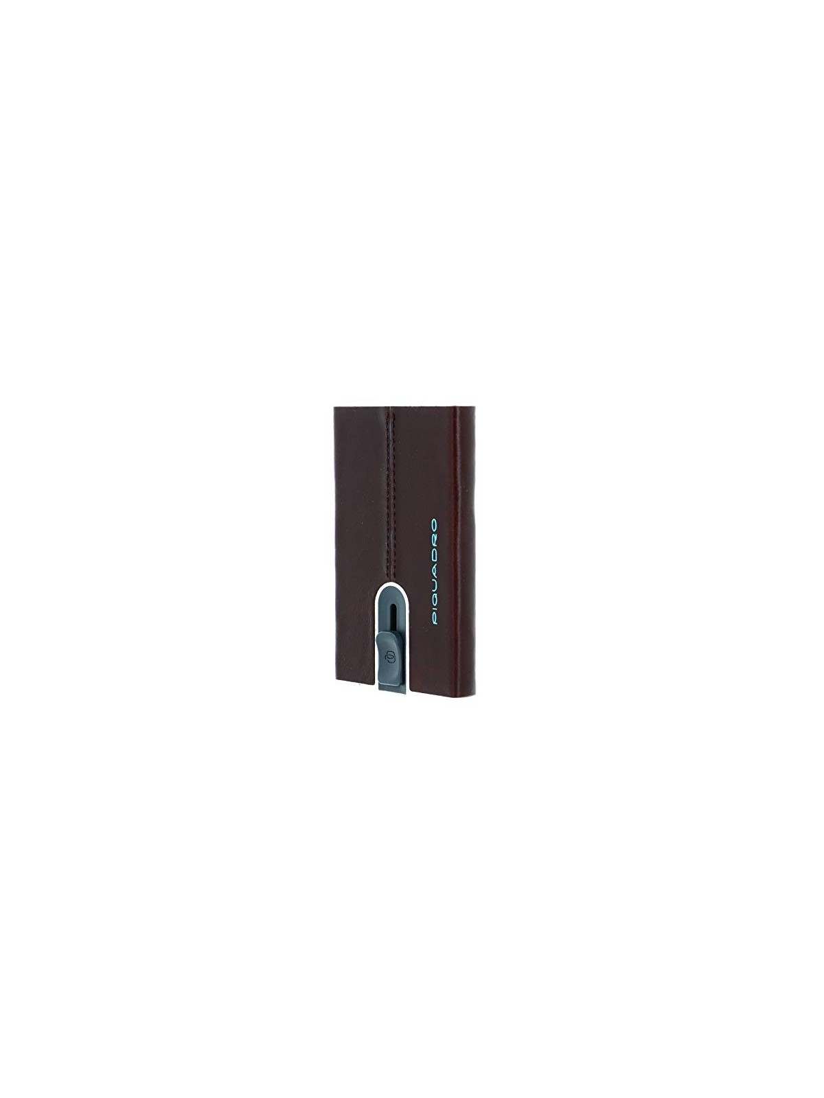 Piquadro Blue Square Leather Card Holder with Money Clip in Mahogany