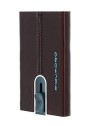 Piquadro Blue Square Leather Card Holder with Money Clip in Mahogany