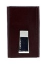 Piquadro Blue Square Leather Card Holder with Money Clip in Mahogany