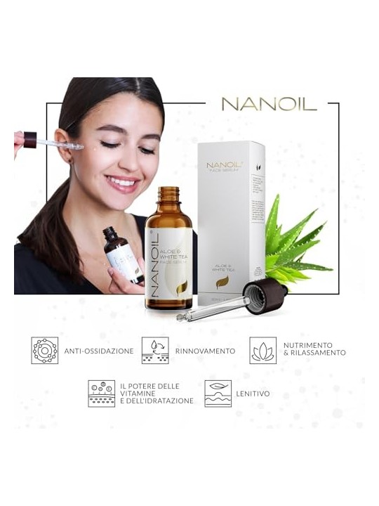 Nanoil Siero viso Aloe T Bianco Siero per la pelle con aloe e t bianco donna 50ml