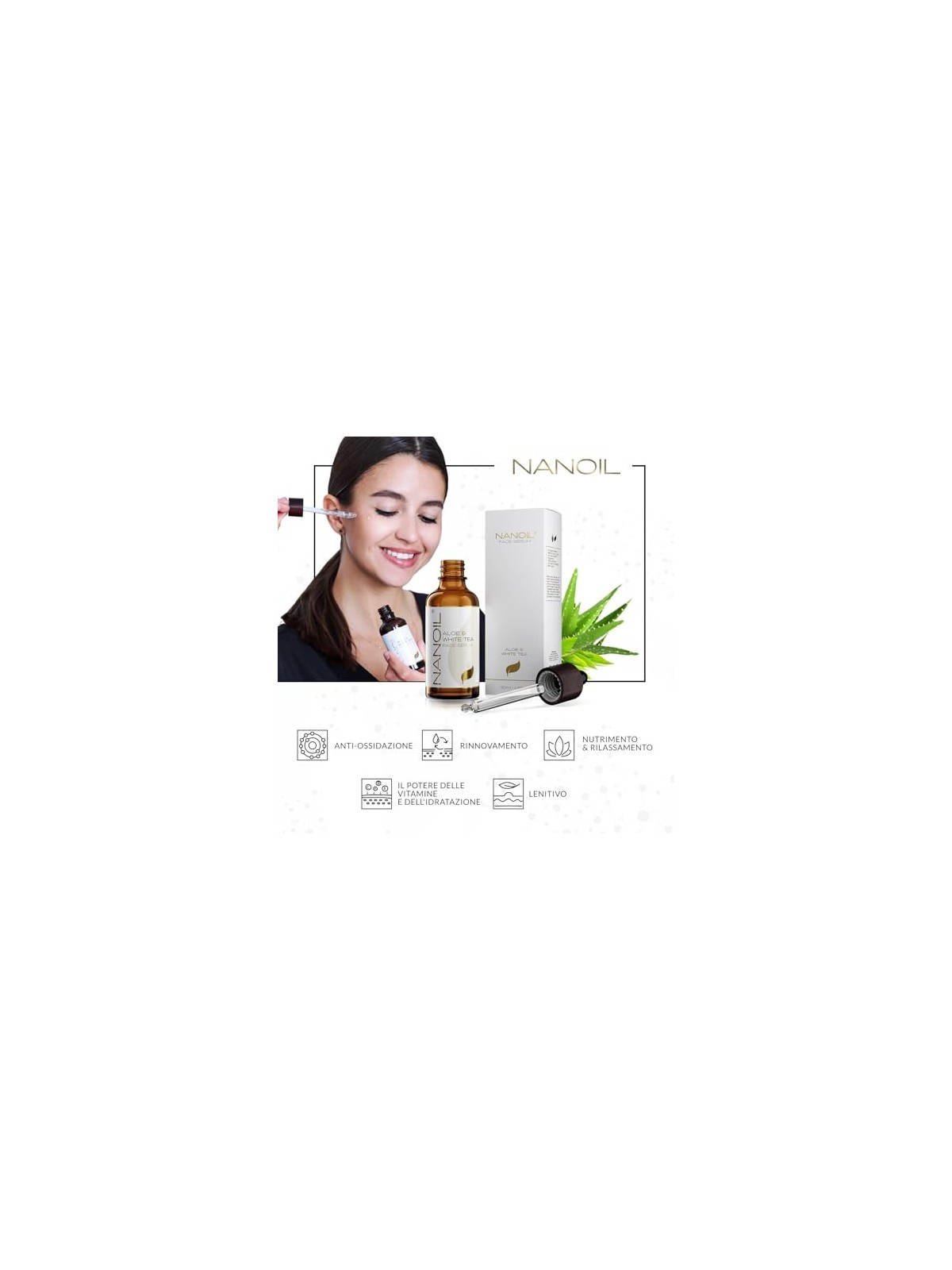 Nanoil Siero viso Aloe T Bianco Siero per la pelle con aloe e t bianco donna 50ml
