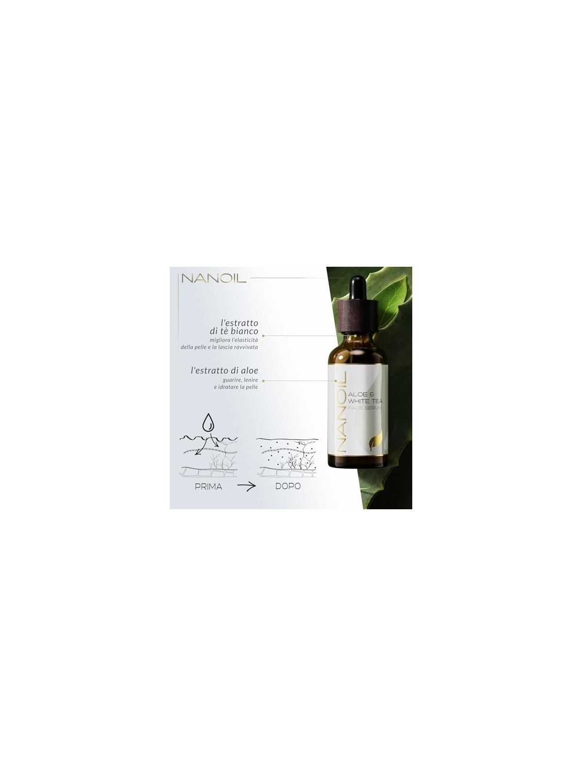 Nanoil Siero viso Aloe T Bianco Siero per la pelle con aloe e t bianco donna 50ml