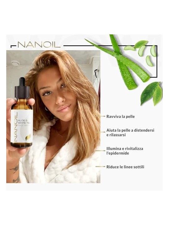 Nanoil Siero viso Aloe T Bianco Siero per la pelle con aloe e t bianco donna 50ml