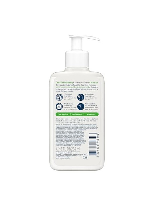 Crema-Schiuma Detergente Idratante CeraVe unisex 236ml per pelle normale e secca