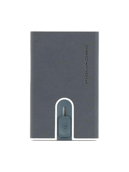 Piquadro Black Square Leather Wallet with Sliding Compact System Blue Men