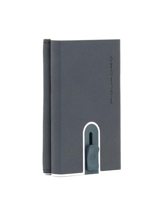Piquadro Black Square Leather Wallet with Sliding Compact System Blue Men