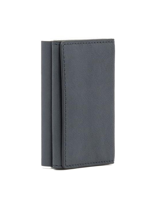 Piquadro Black Square Leather Wallet with Sliding Compact System Blue Men