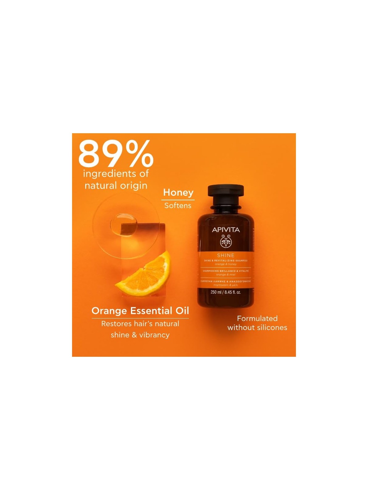 Shampoo Apivita Lucentezza e Vitalitï¿½ï¿½ con Arancia e Miele 250ml