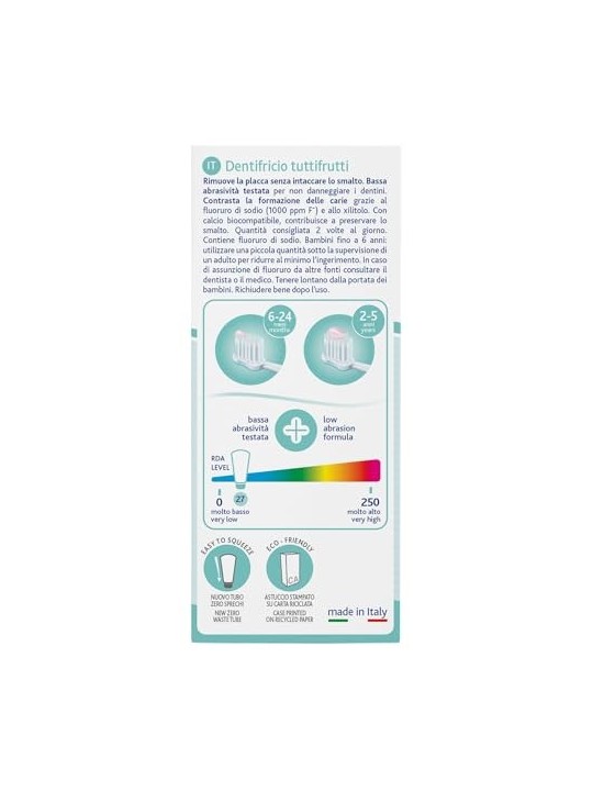 Dentifricio al fluoro 1000ppm gusto multifrutto 15l 50ml