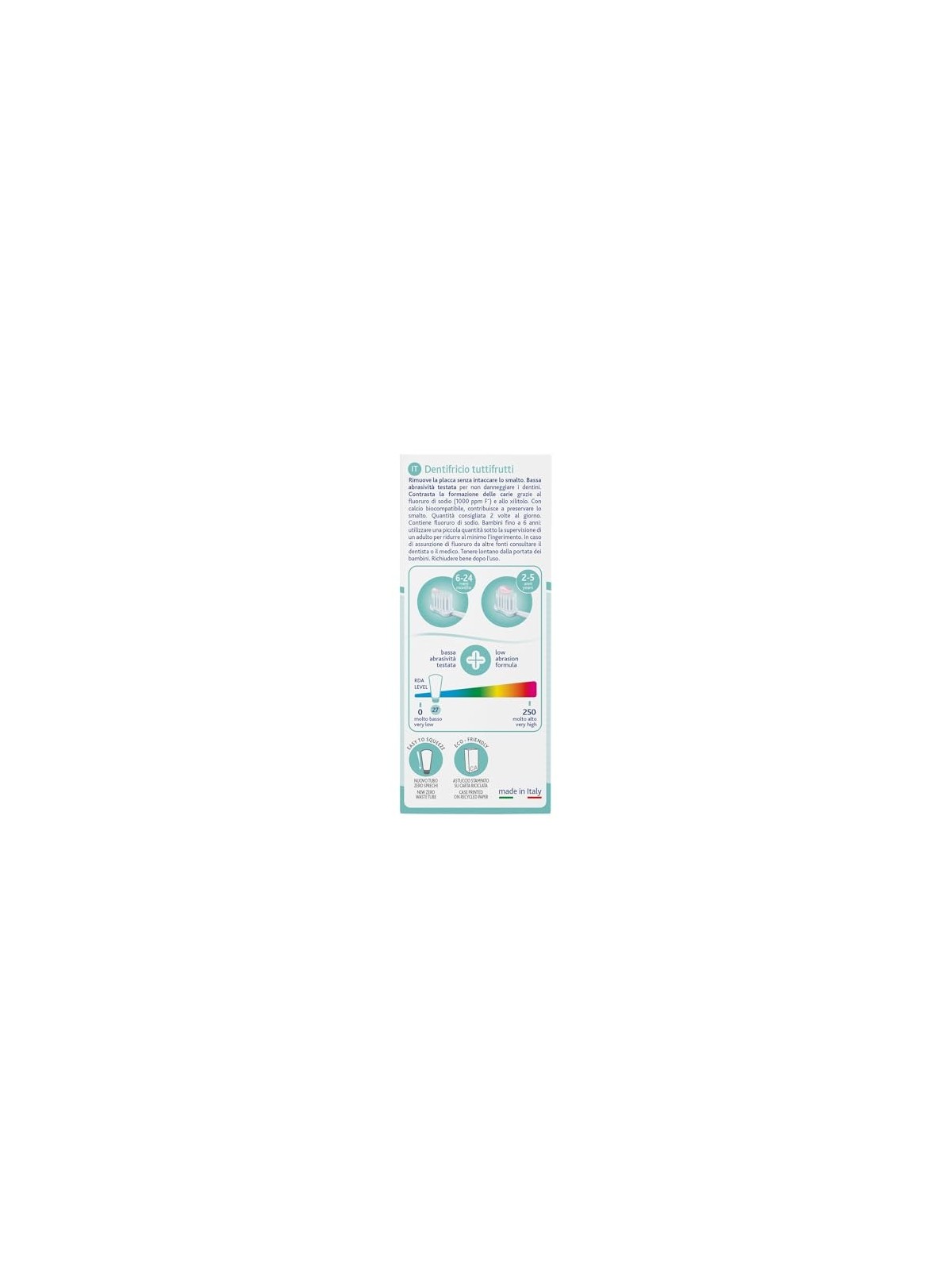 Dentifricio al fluoro 1000ppm gusto multifrutto 15l 50ml