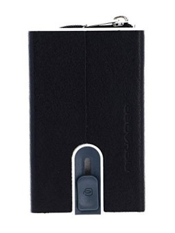 Porta Carte in Pelle con Sistema Scorrevole Quadrato Nero Uomo