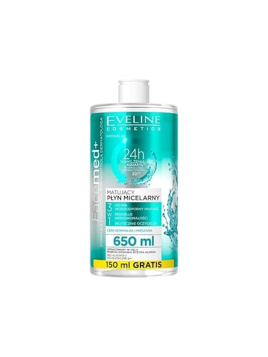 Eveline Cosmetics FaceMed Mattifying Micellar Water Acqua micellare struccante per pelli normali e miste donna 650ml