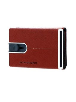Piquadro Leather Square Card Holder with Sliding System Orange Unisex