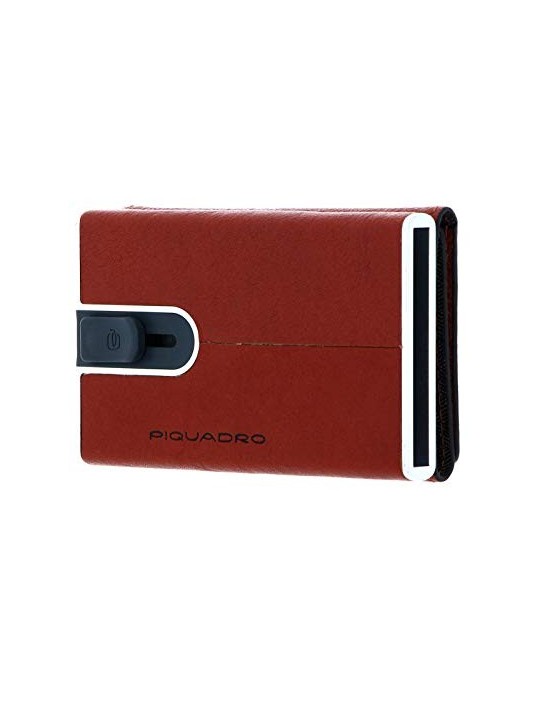Piquadro Leather Square Card Holder with Sliding System Orange Unisex