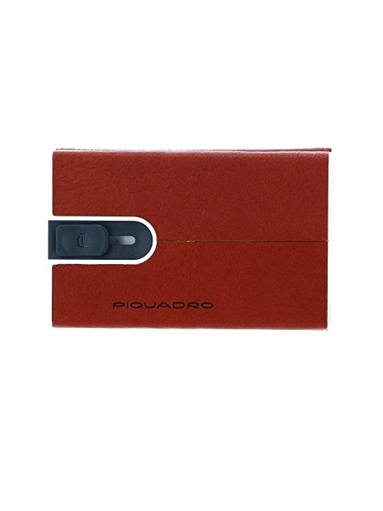 Piquadro Leather Square Card Holder with Sliding System Orange Unisex