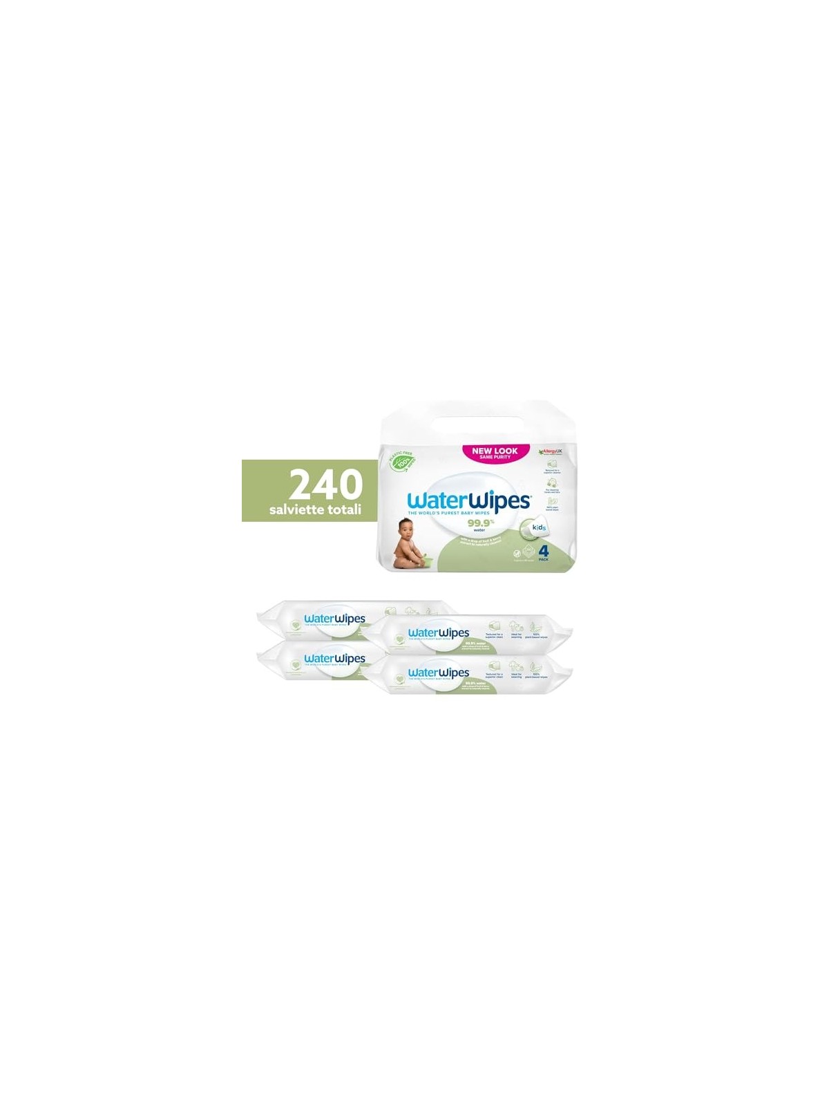 Salviettine umidificate Soapberry per bambini Waterwipes 4x60 pz