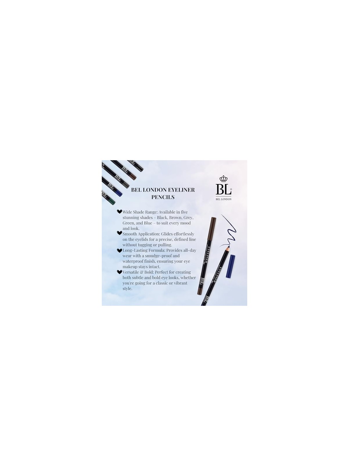 BEL London Olio Vegetale Impermeabile Eyeliner Matita Blu 204