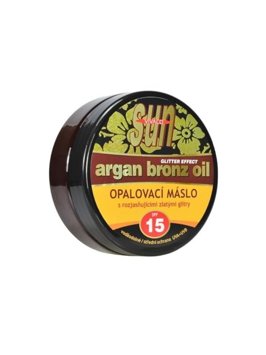 Burro abbronzante con olio di argan e glitter SPF15