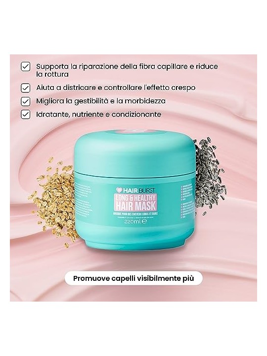 Maschera capelli lunghi e sani per donna. Nutre e rinforza i capelli. 220ml