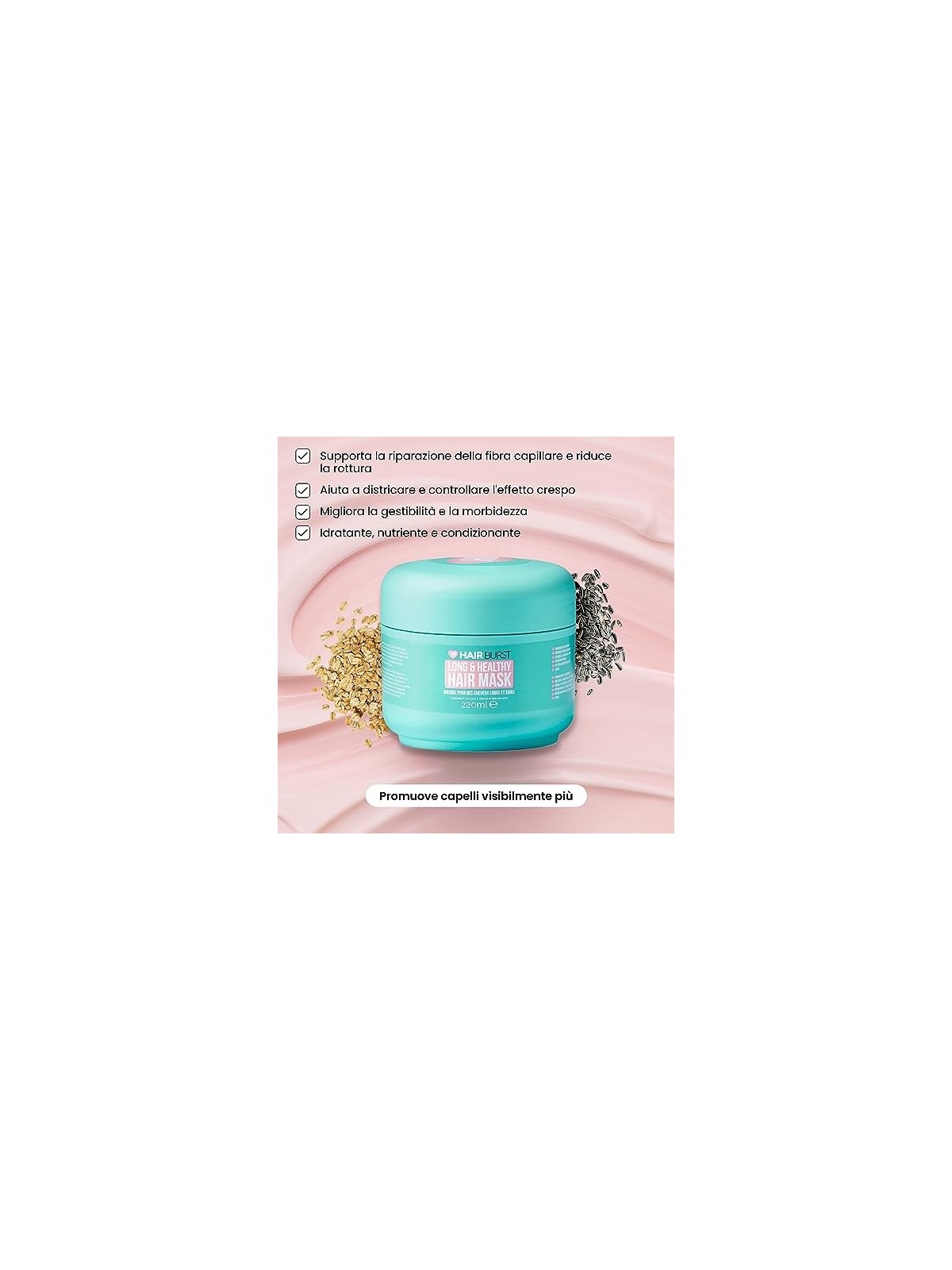 Maschera capelli lunghi e sani per donna. Nutre e rinforza i capelli. 220ml