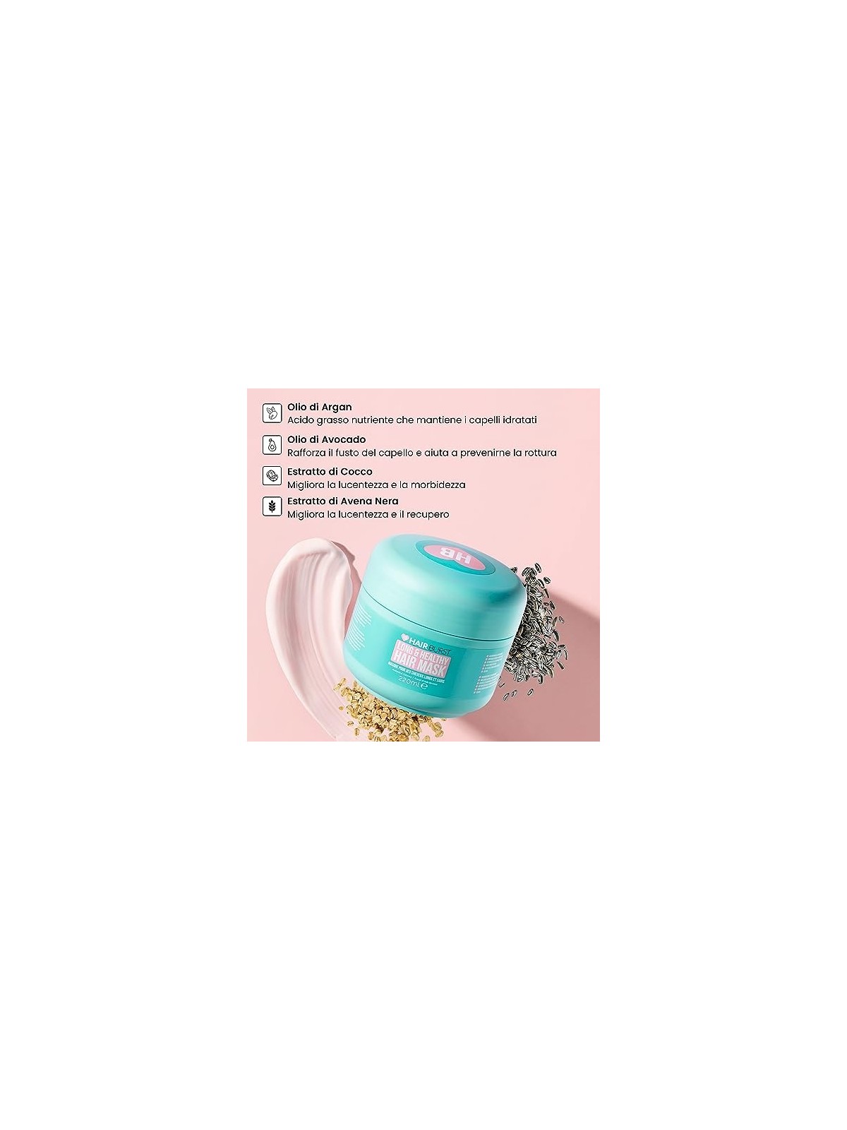 Maschera capelli lunghi e sani per donna. Nutre e rinforza i capelli. 220ml