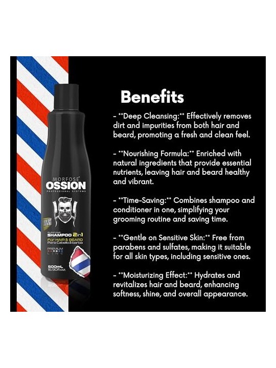 Shampoo 2in1 purificante per capelli e barba 500ml