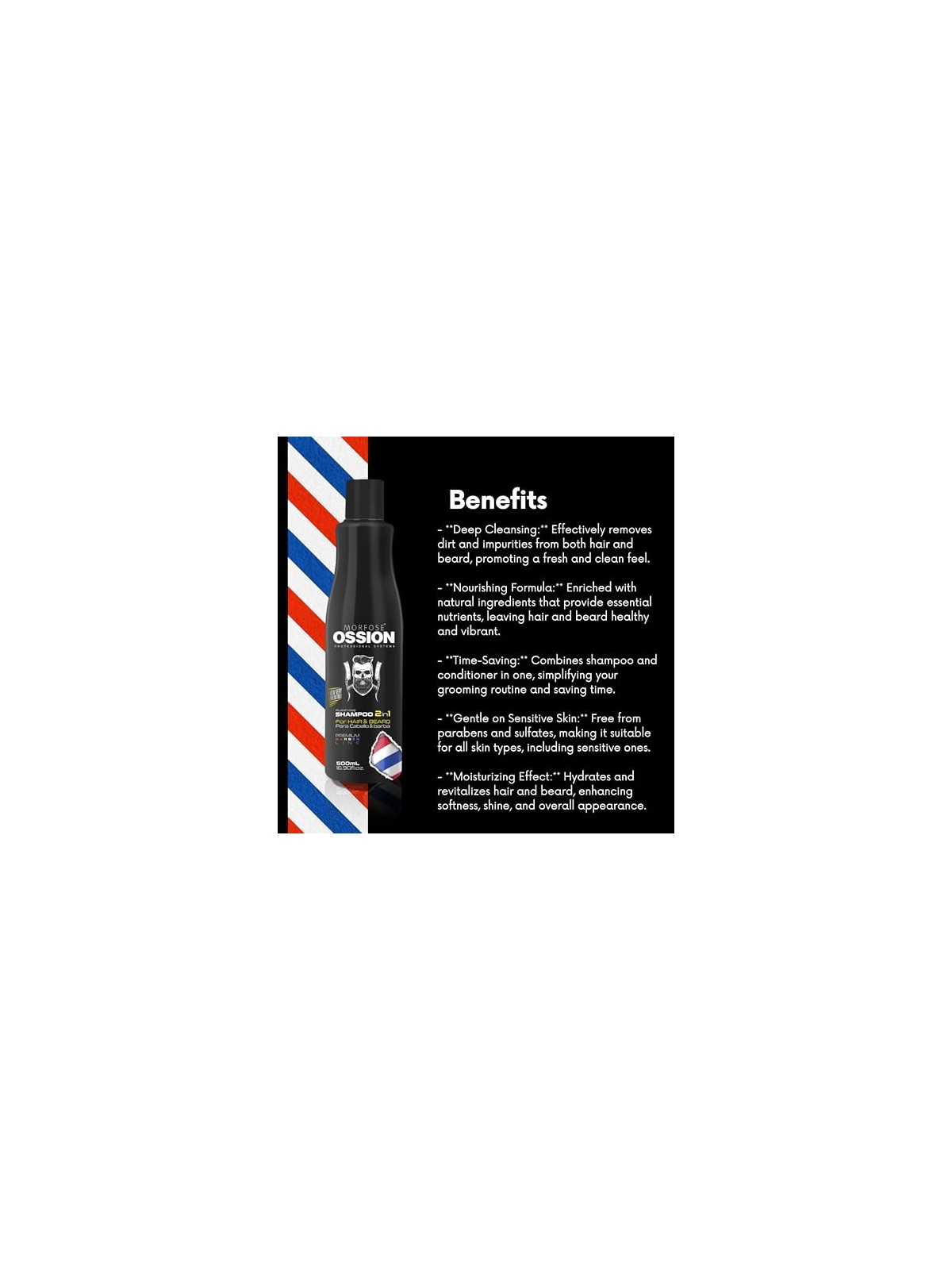 Shampoo 2in1 purificante per capelli e barba 500ml