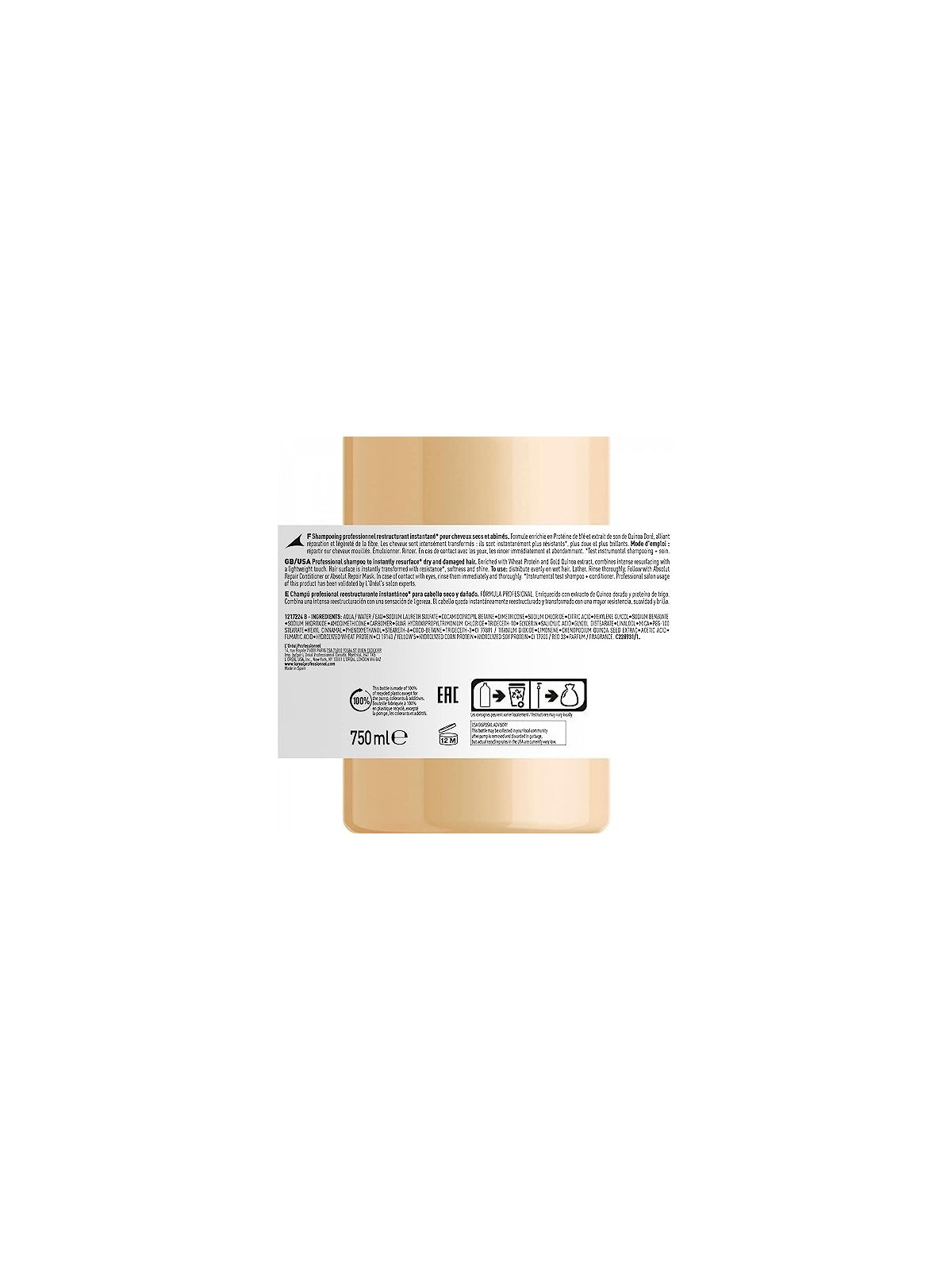 L'Orï¿½ï¿½al Professionnel Expert Absolut Repair Gold Quinoa Protein Instant Resurfacing Shampoo per capelli donna 1500ml