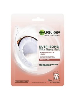 GARNIER Skin Naturals Milky Tissue Mask Maschera Viso in Tessuto con Latte di Cocco per Pelle Secca Donna 320g