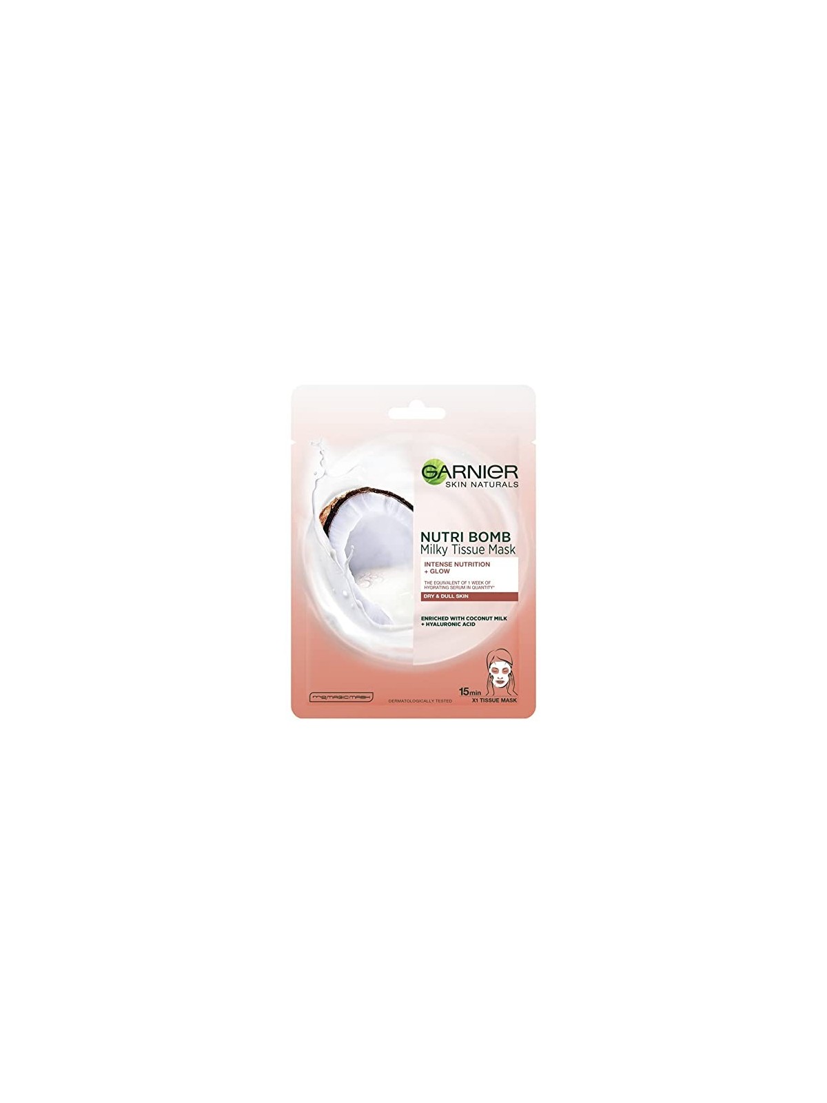 GARNIER Skin Naturals Milky Tissue Mask Maschera Viso in Tessuto con Latte di Cocco per Pelle Secca Donna 320g